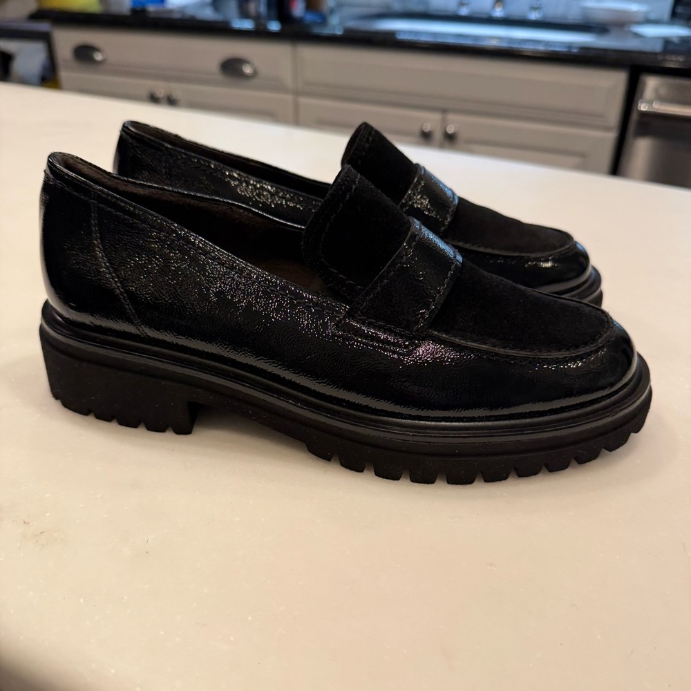 Paul Green Urban Lug Sole Loafer BLACK SHELBY LEATHER & Suede Chunky 7.5 NEW - Picture 3 of 11